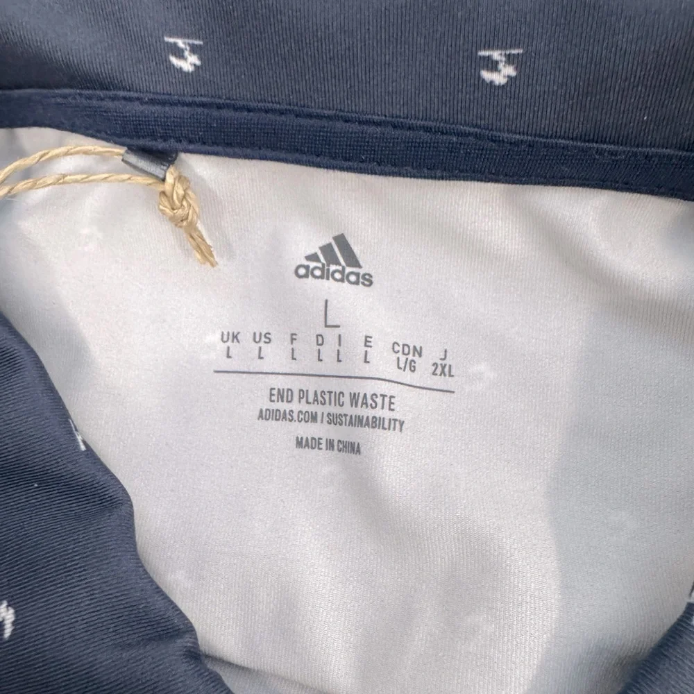 Men's Adidas Golf Polo Shirt Size L Navy Blue Pine Tree Print w/Accenture Logo - Picture 7 of 9
